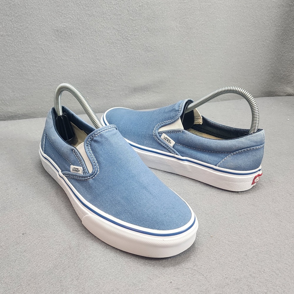 Vans Classic Slip On Blue Canvas Sneakers Mens 7 Womens 8.5 Low Top Shoes
